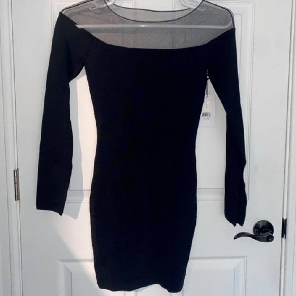 BAILEY 44 BLACK MESH NECKLINE DRESS (SMALL)